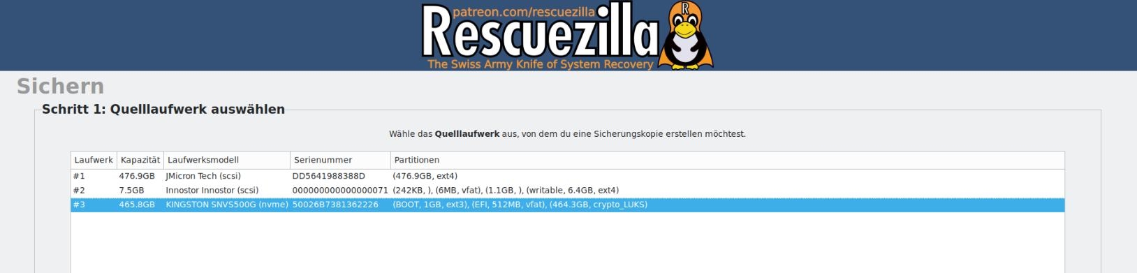 Quelllaufwerk auswählen