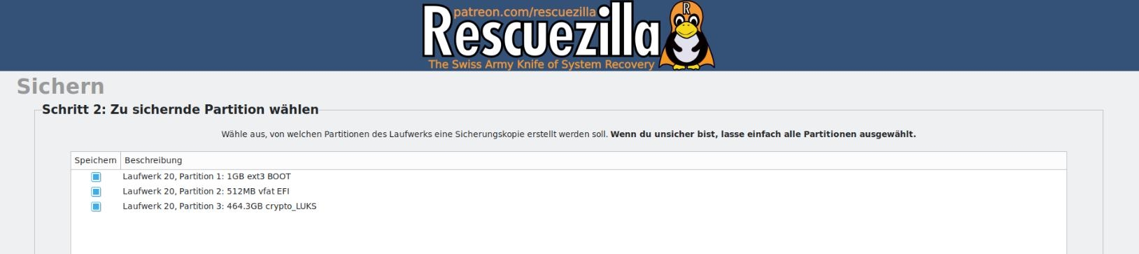 Partitionen auswählen