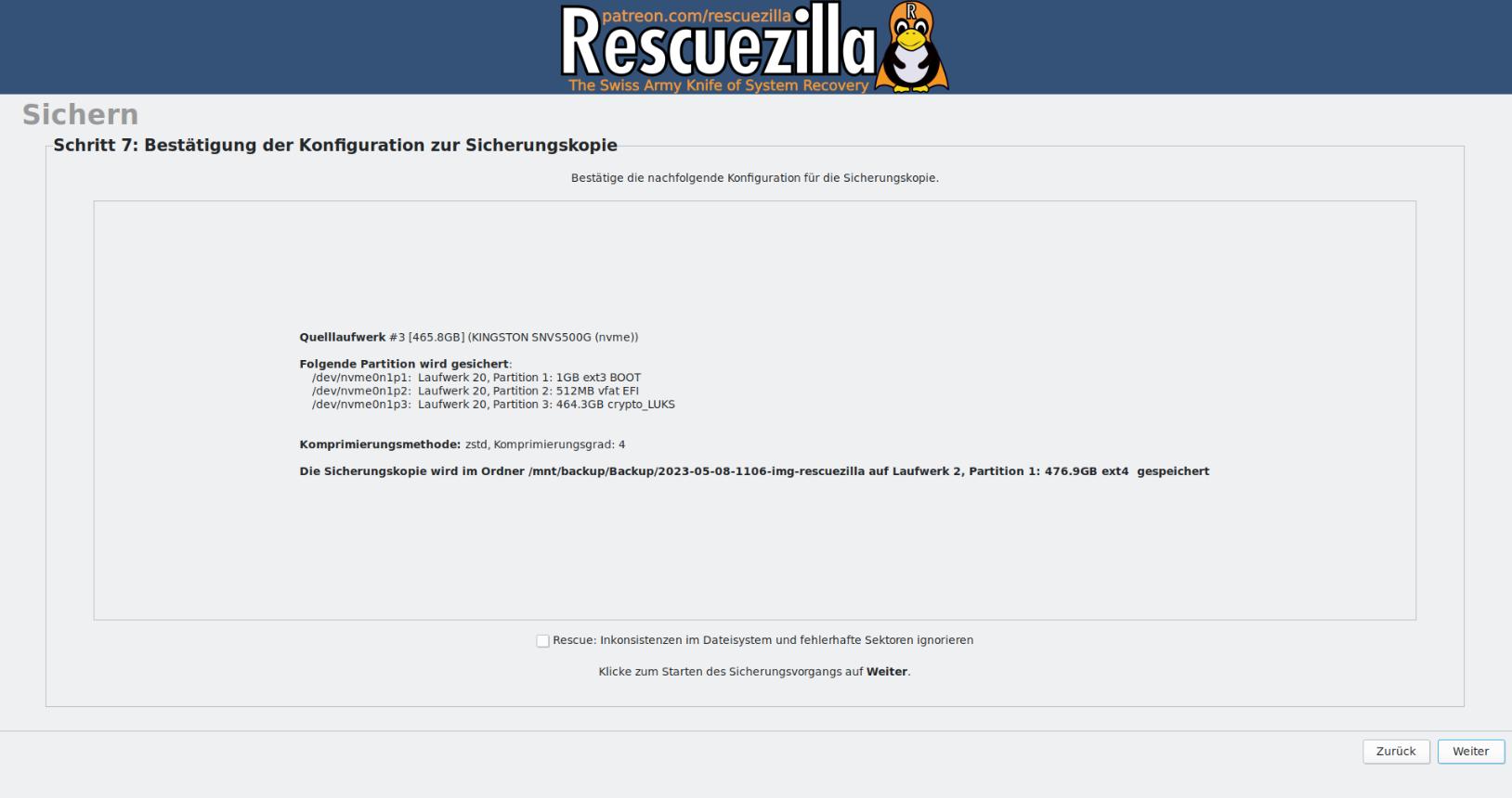 Zusammenfassung der Einstellungen