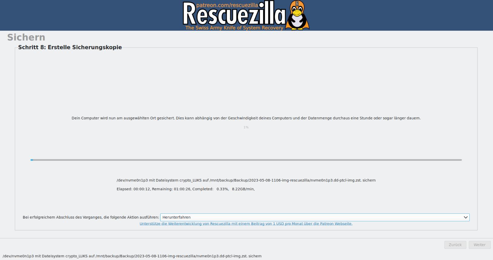 Erstellen der Sicherungskopie