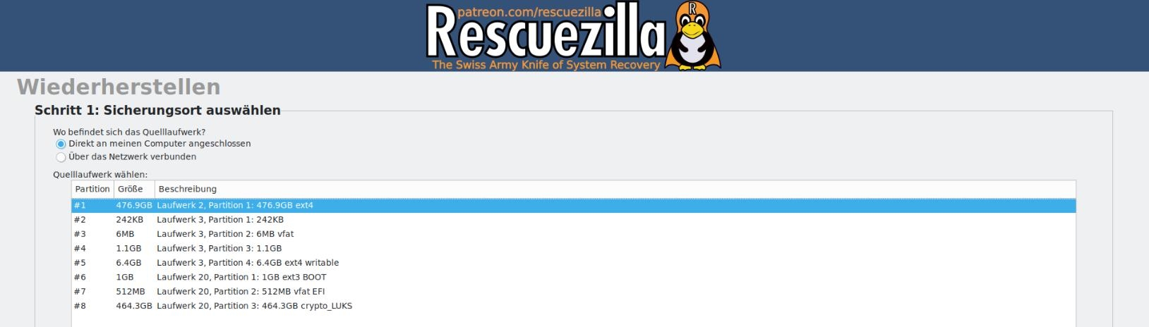 Quelllaufwerk zur Wiederherstellung