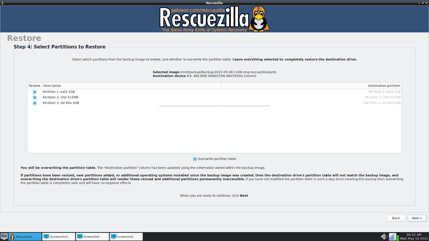 Checkmark all partitions