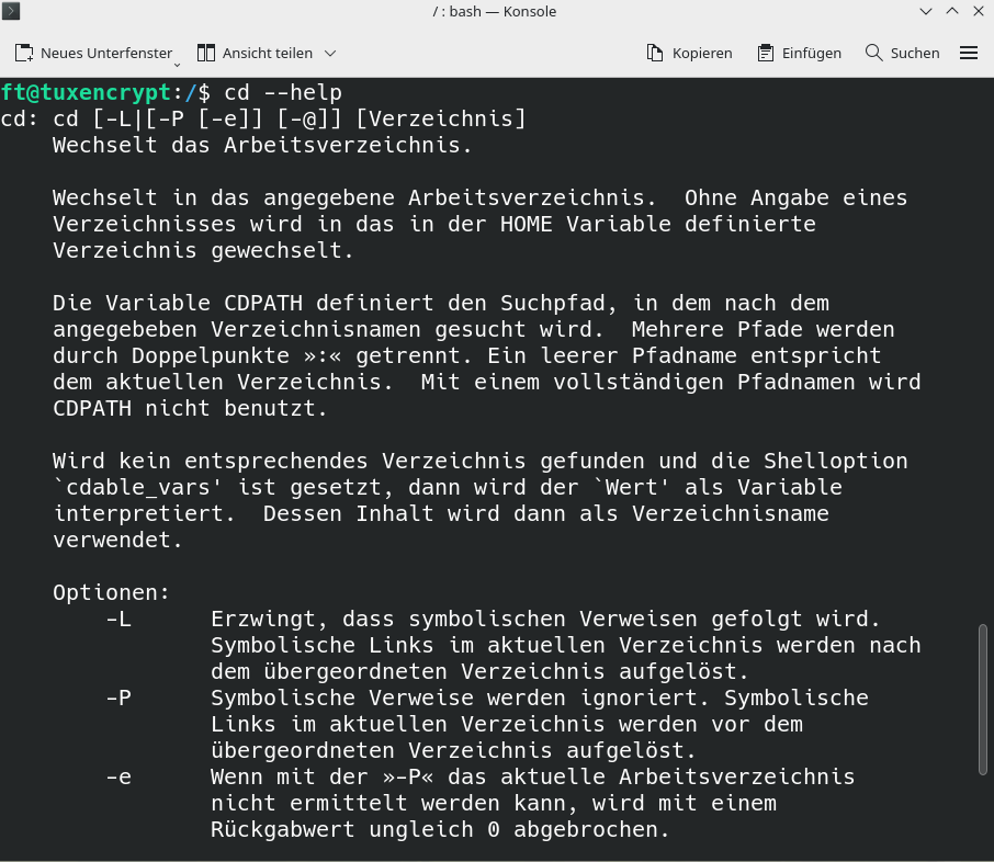 Der Help-Befehl reicht meist aus, einen Befehl und seine Optionen kennenzulernen