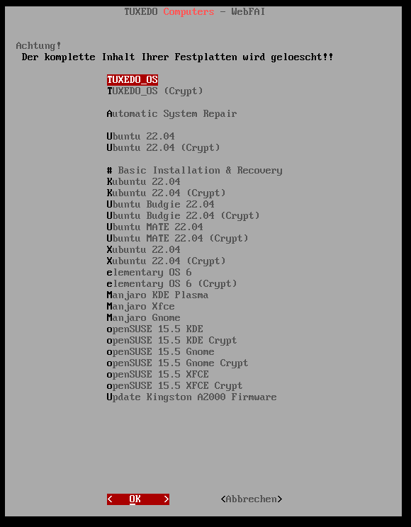 Wählen Sie die gewünschte Distribution aus