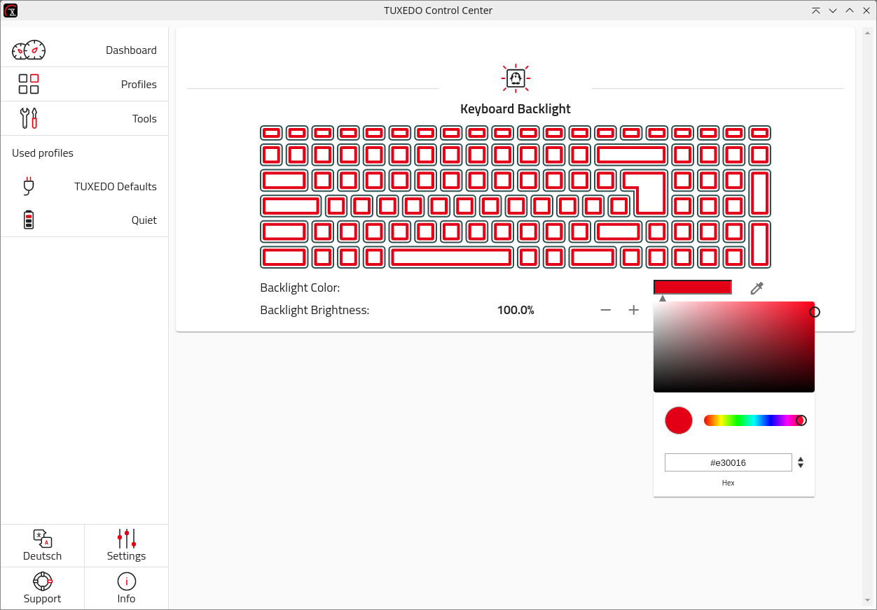 TUXEDO Control Center - Tastaturbeleuchtung