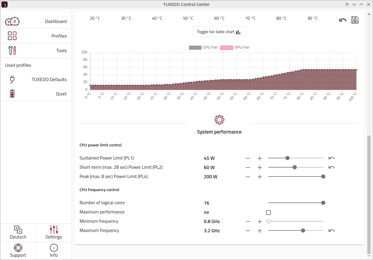 TUXEDO Control Center - performance settings