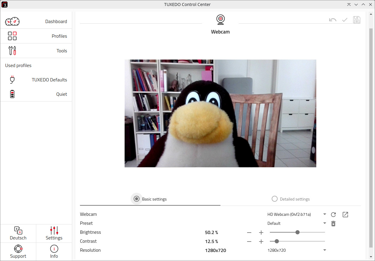 TUXEDO Control Center - Webcamsteuerung